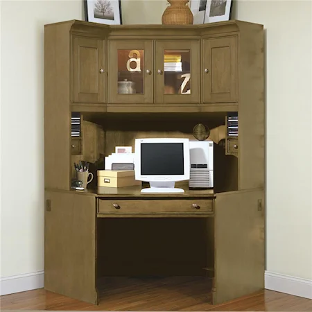 Corner Computer Desk and Hutch with Four Doors